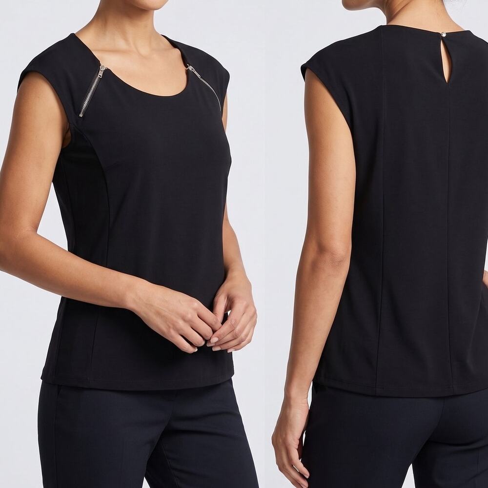 Carmen Marc Valvo Black XL Sleeveless Polyester Spandex Blouse